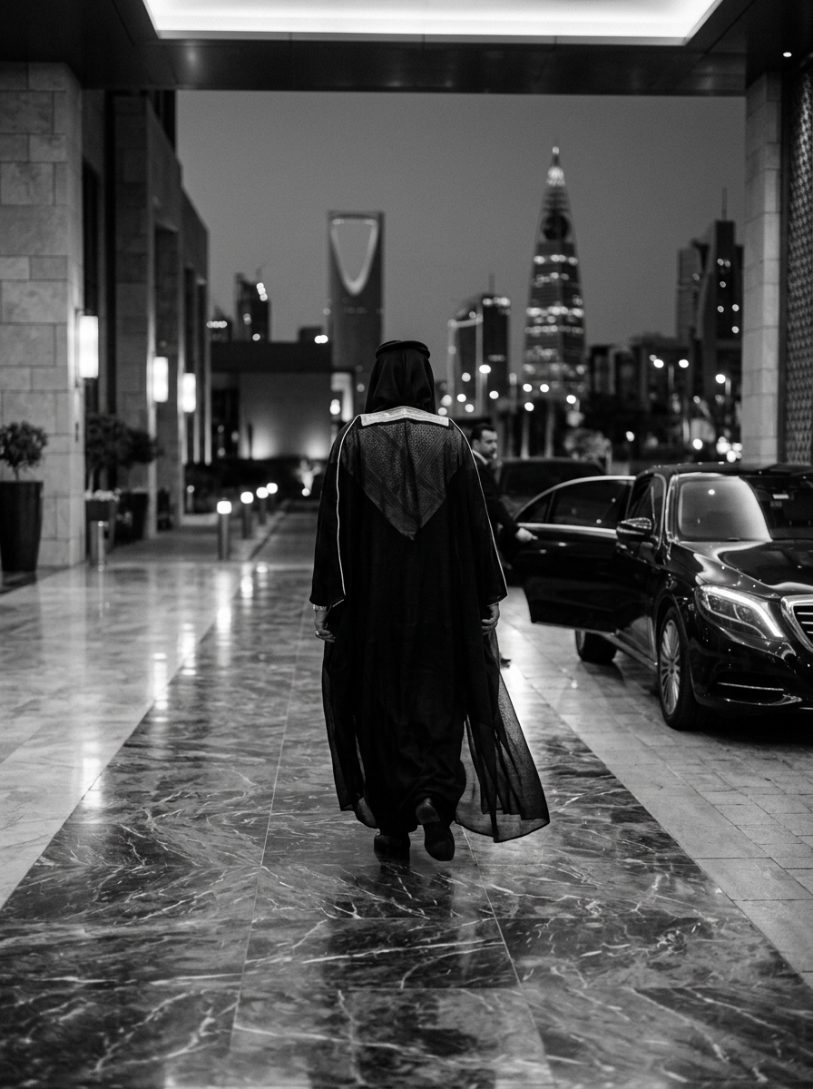 Founder & Chief Curator of Ultimate Luxuria walking towards a fine car in Riyadh
